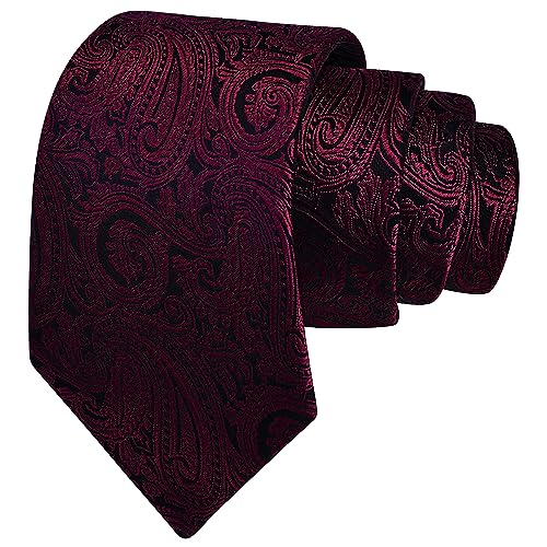 GUSLESON Maroon Tie for Men Paisley Wedding Silk Necktie Pocket Square Cufflinks and Lapel Pin Brooch Set (IN6103-11) - Image 3