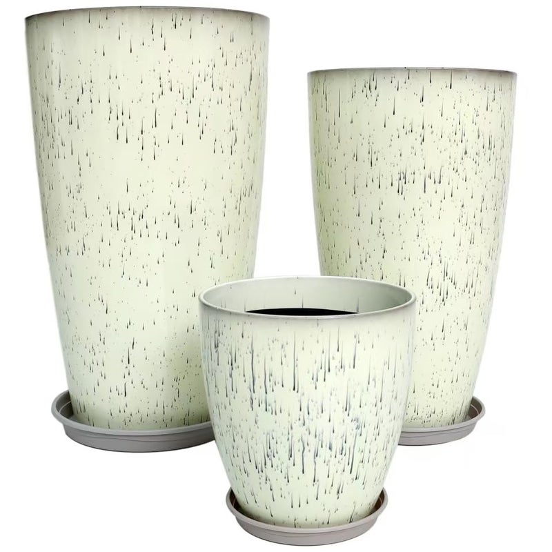 MinCHI257 24,21,11 Inch Large Plastic Planters with Drainage Hole and Saucer - Set of 3 Tall Plant Pots Indoor Flower Pot Tall Round Planters Outdoor Large Tall Planter - Image 1