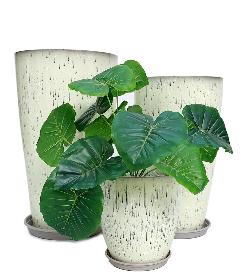MinCHI257 24,21,11 Inch Large Plastic Planters with Drainage Hole and Saucer - Set of 3 Tall Plant Pots Indoor Flower Pot Tall Round Planters Outdoor Large Tall Planter - Image 4