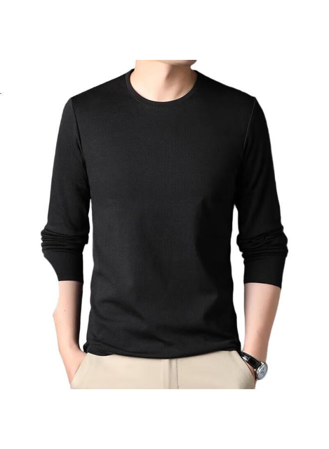 Romon Men'S Long Sleeve T-Shirt With Mulberry Silk Polo Shirt Ice Silk Round Neck T-Shirt Undershirt Men'S Clothing Blue L - Image 1