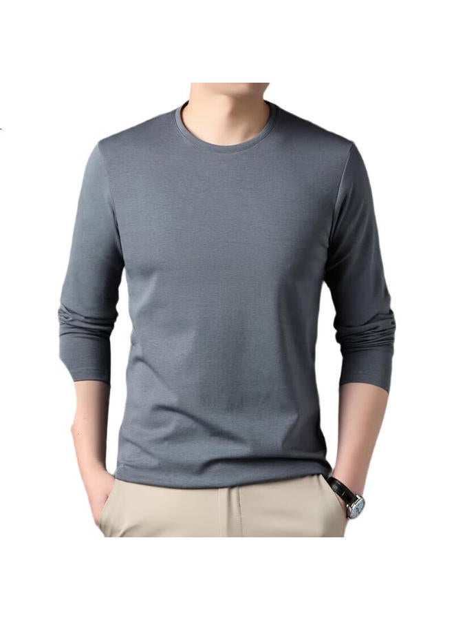Romon Men'S Long Sleeve T-Shirt With Mulberry Silk Polo Shirt Ice Silk Round Neck T-Shirt Undershirt Men'S Clothing Blue L - Image 3