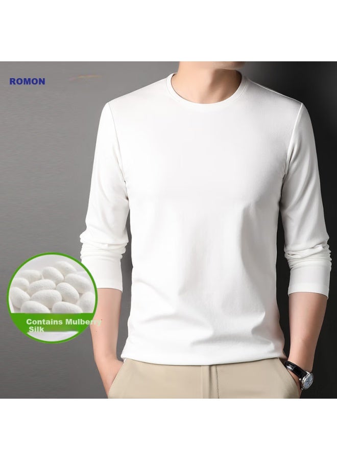 Romon Men's Long Sleeve T-shirt With Mulberry Silk Polo Shirt Ice Silk Round Neck T-shirt Undershirt Men's Clothing Blue L - Image 1