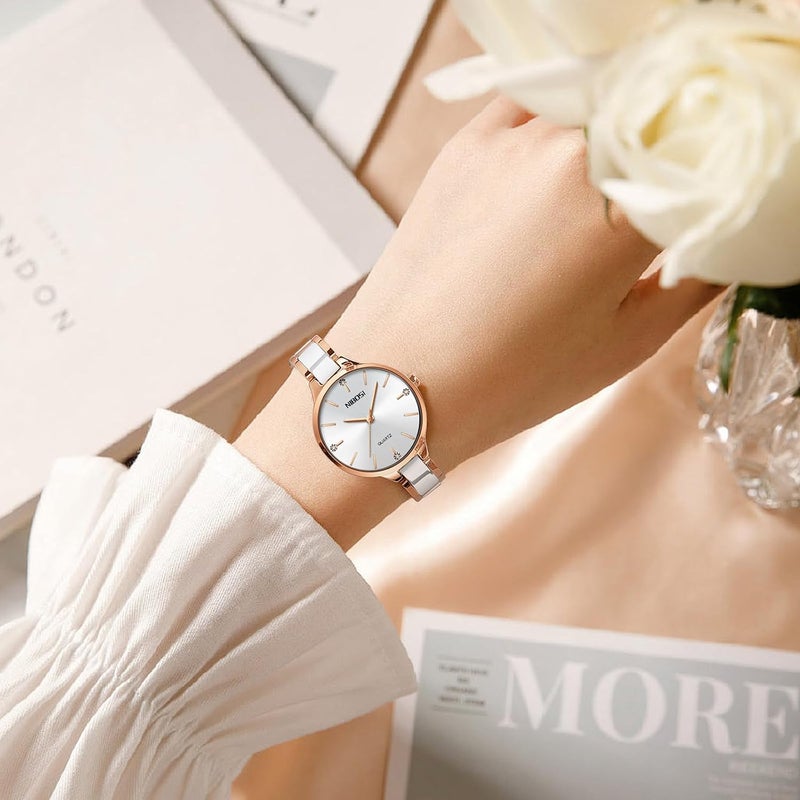NIBOSI Women's Analog Quartz Watch with Rose Gold Dial and Diamond Accents - Image 4
