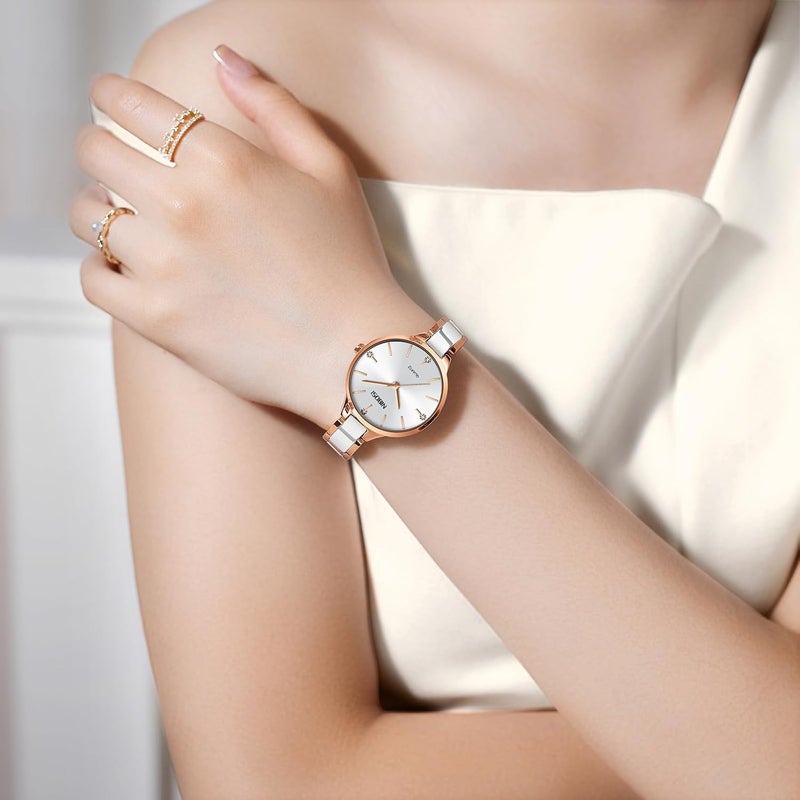 NIBOSI Women's Analog Quartz Watch with Rose Gold Dial and Diamond Accents - Image 3
