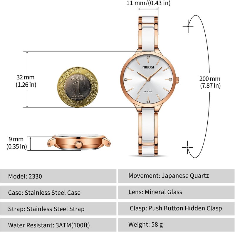 NIBOSI Women's Analog Quartz Watch with Rose Gold Dial and Diamond Accents - Image 2