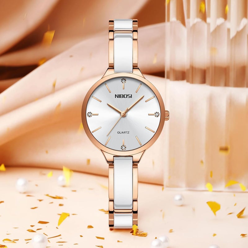 NIBOSI Women's Analog Quartz Watch with Rose Gold Dial and Diamond Accents - Image 5