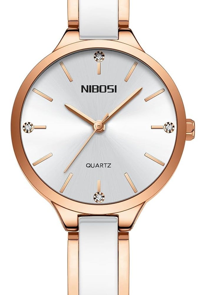 NIBOSI Women's Analog Quartz Watch with Rose Gold Dial and Diamond Accents - Image 1