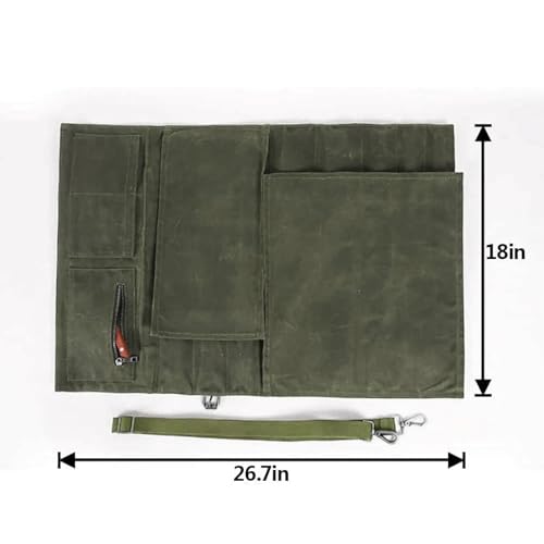 Hersent Large Chef’s Knife Roll Bag,Heavy Duty Waxed Canvas Knife Carrier,11 Pockets Kitchen Cooking Tools Storage Case, Easily Carried By Shoulder Strap ForProfessional Chefs,Culinary School Students - Image 3