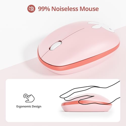 Owpkeenthy Cute Keyboard and Mouse Wireless, Colorful Keyboard Retro Typewriter Style Full-Sized with Number Pad Round Keys for Desktop, Laptop and Computerr (Bunny Pink) - Image 4