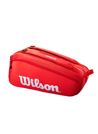 Wilson Super Tour Red Tennis Racket Bag, Adults, Holds up to 9 Rackets