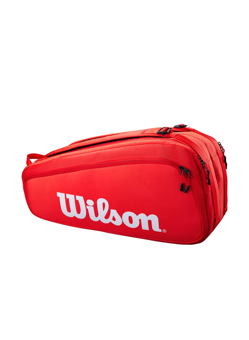 Wilson Super Tour Red Tennis Racket Bag, Adults, Holds up to 9 Rackets