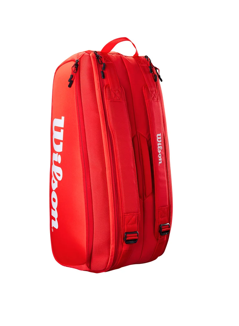 Wilson Super Tour Red Tennis Racket Bag, Adults, Holds up to 9 Rackets