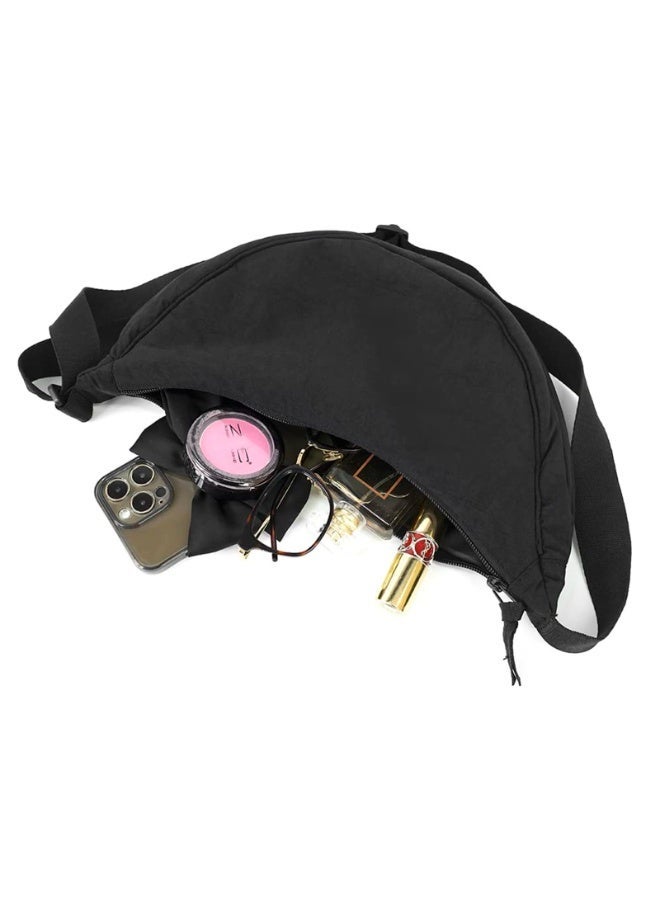 Black Nylon Crescent Crossbody Hobo Sling Bag with Adjustable Strap, 33x17x10cm - Image 3