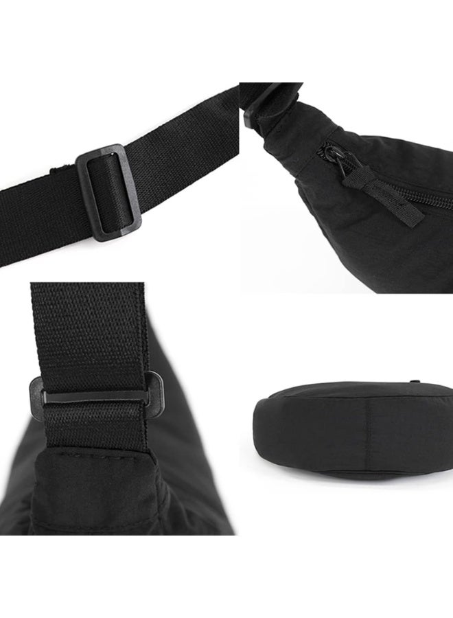 Black Nylon Crescent Crossbody Hobo Sling Bag with Adjustable Strap, 33x17x10cm - Image 5