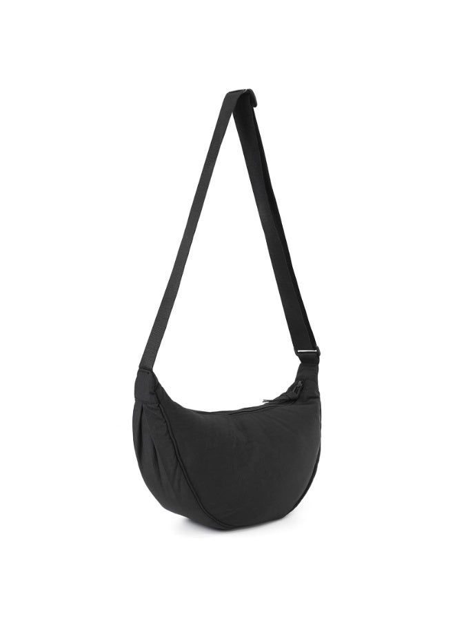 Black Nylon Crescent Crossbody Hobo Sling Bag with Adjustable Strap, 33x17x10cm - Image 2
