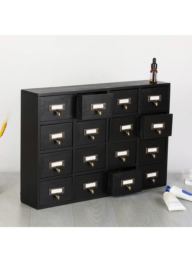 PACKGILO 16 Drawers Apothecary Cabinet with Drawers Tabletop Apothecary Chests and Cabinets Library Card Catalog Cabinet Herb Storage Box Wooden Desk Drawer Organizer Medicine Vintage Furniture(BLACK) - Image 2