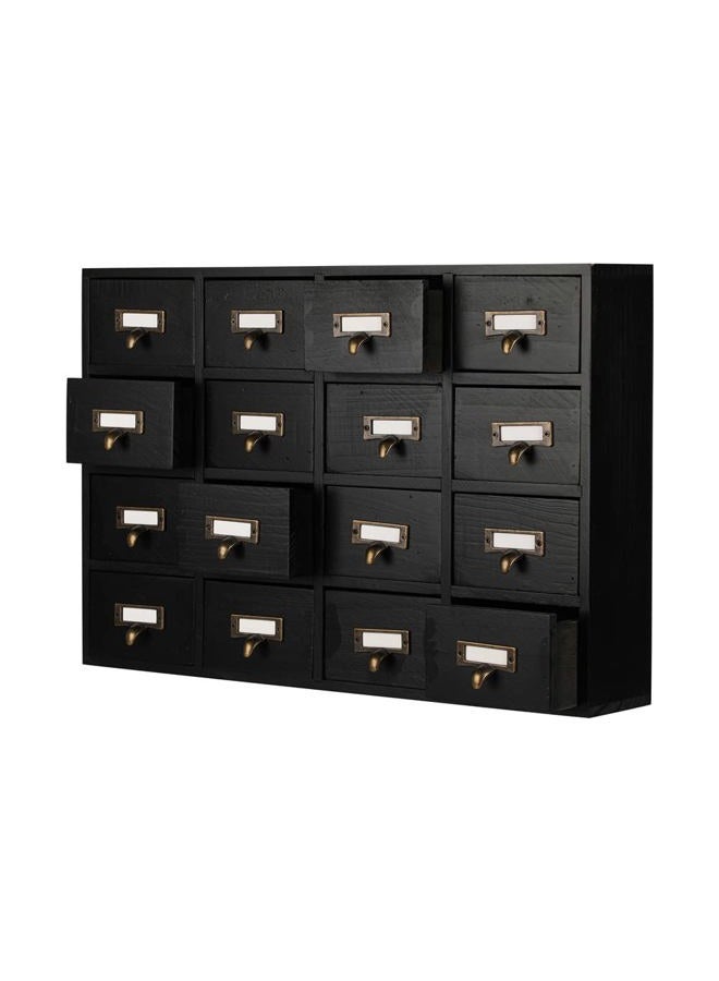 PACKGILO 16 Drawers Apothecary Cabinet with Drawers Tabletop Apothecary Chests and Cabinets Library Card Catalog Cabinet Herb Storage Box Wooden Desk Drawer Organizer Medicine Vintage Furniture(BLACK) - Image 1