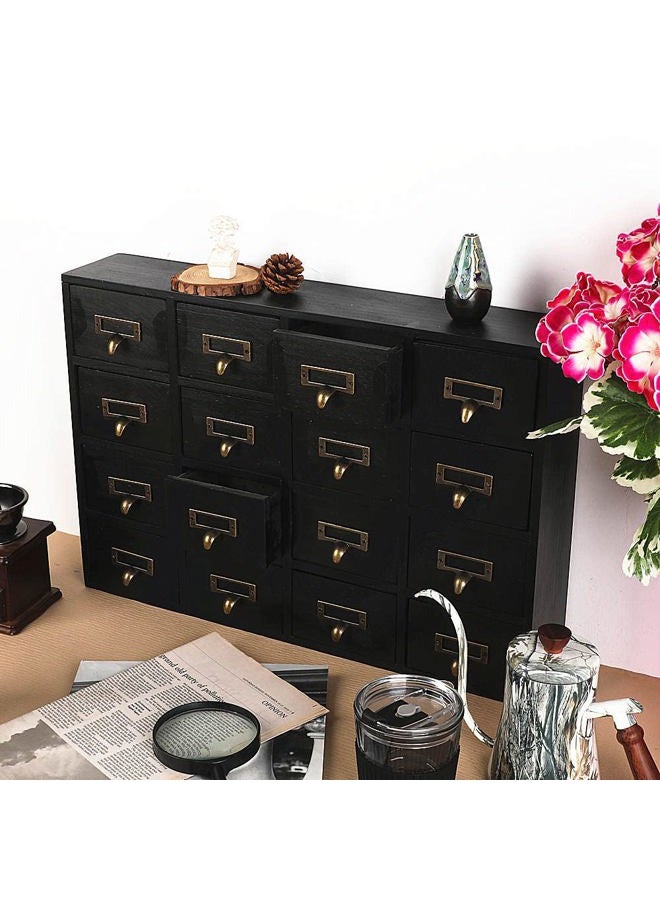 PACKGILO 16 Drawers Apothecary Cabinet with Drawers Tabletop Apothecary Chests and Cabinets Library Card Catalog Cabinet Herb Storage Box Wooden Desk Drawer Organizer Medicine Vintage Furniture(BLACK) - Image 4