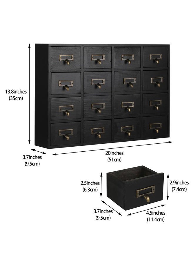 PACKGILO 16 Drawers Apothecary Cabinet with Drawers Tabletop Apothecary Chests and Cabinets Library Card Catalog Cabinet Herb Storage Box Wooden Desk Drawer Organizer Medicine Vintage Furniture(BLACK) - Image 3