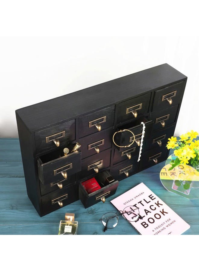 PACKGILO 16 Drawers Apothecary Cabinet with Drawers Tabletop Apothecary Chests and Cabinets Library Card Catalog Cabinet Herb Storage Box Wooden Desk Drawer Organizer Medicine Vintage Furniture(BLACK) - Image 5