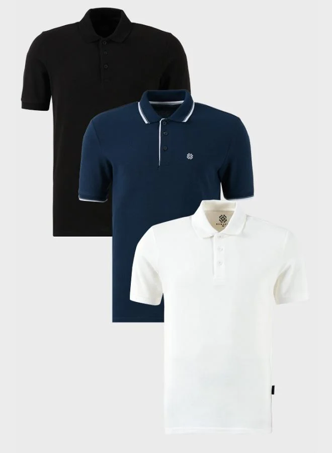 Buratti Cotton Regular Fit Button-Down Polo Collar 3-Pack T-Shirt Men's T-SHIRT 590211827S3