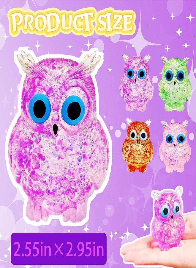 EVDERS 1Pcs Owl Squishy Toys, Glitter Sensory Stress Balls for Anxiety Relief, Sugar Squishy Balls Fidget Toys for Kids Adults, Owl Sugar Ball for Party Favors Goodie Bags Stuffer (Purple) - Image 2