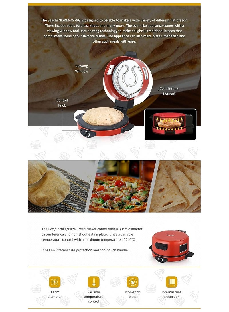 30cm Electric Roti/Tortilla/Pizza Maker NL-RM-4979, Red – Non-Stick, Multi-Functional, Adjustable Temperature Control, 1500W  - Image 4