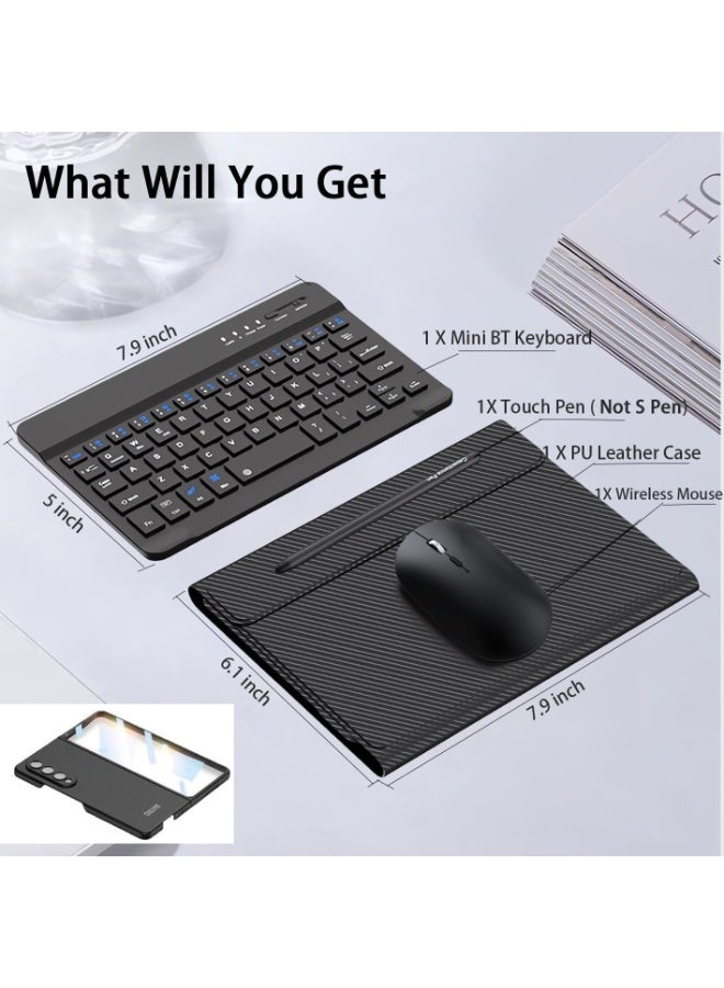 Muzz Galaxy Z Fold 7 Keyboard Case, Mouse and Stylus Pen with Phone Holder Metal Folding Case, Wireless Keyboard, Stylus Pen Holder, Carbon Fiber Black - Image 4