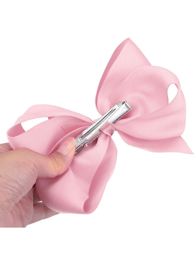 DEEKA 2 PCS 6" Big Hand-made Grosgrain Ribbon Solid Color Hair Bows Alligator Clips Hair Accessories for Little Teen Toddler Girls Kids Set of 2 -Light Pink - Image 3
