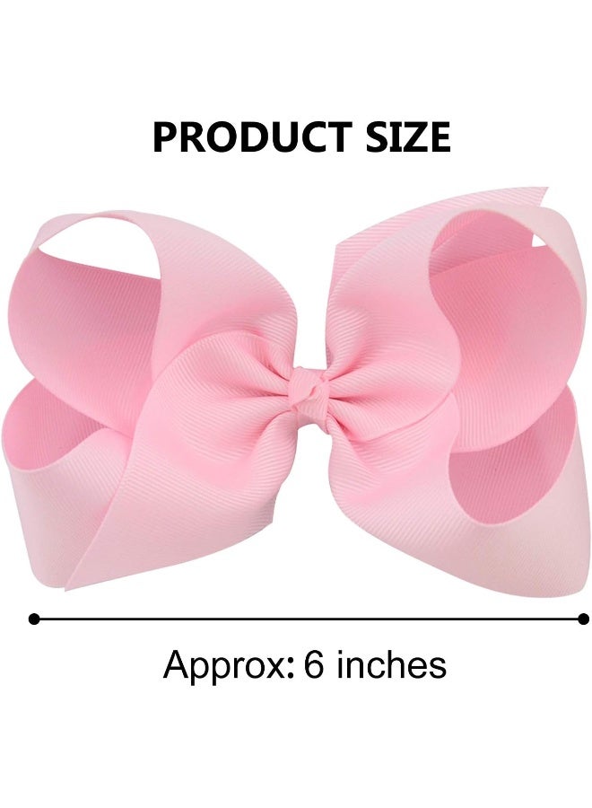 DEEKA 2 PCS 6" Big Hand-made Grosgrain Ribbon Solid Color Hair Bows Alligator Clips Hair Accessories for Little Teen Toddler Girls Kids Set of 2 -Light Pink - Image 2