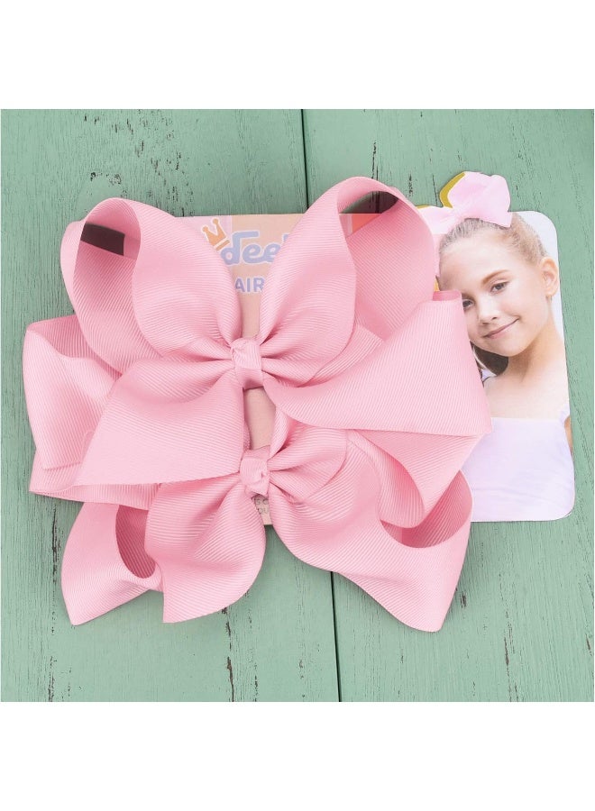 DEEKA 2 PCS 6" Big Hand-made Grosgrain Ribbon Solid Color Hair Bows Alligator Clips Hair Accessories for Little Teen Toddler Girls Kids Set of 2 -Light Pink - Image 5
