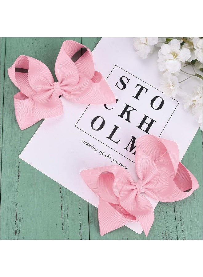 DEEKA 2 PCS 6" Big Hand-made Grosgrain Ribbon Solid Color Hair Bows Alligator Clips Hair Accessories for Little Teen Toddler Girls Kids Set of 2 -Light Pink - Image 4
