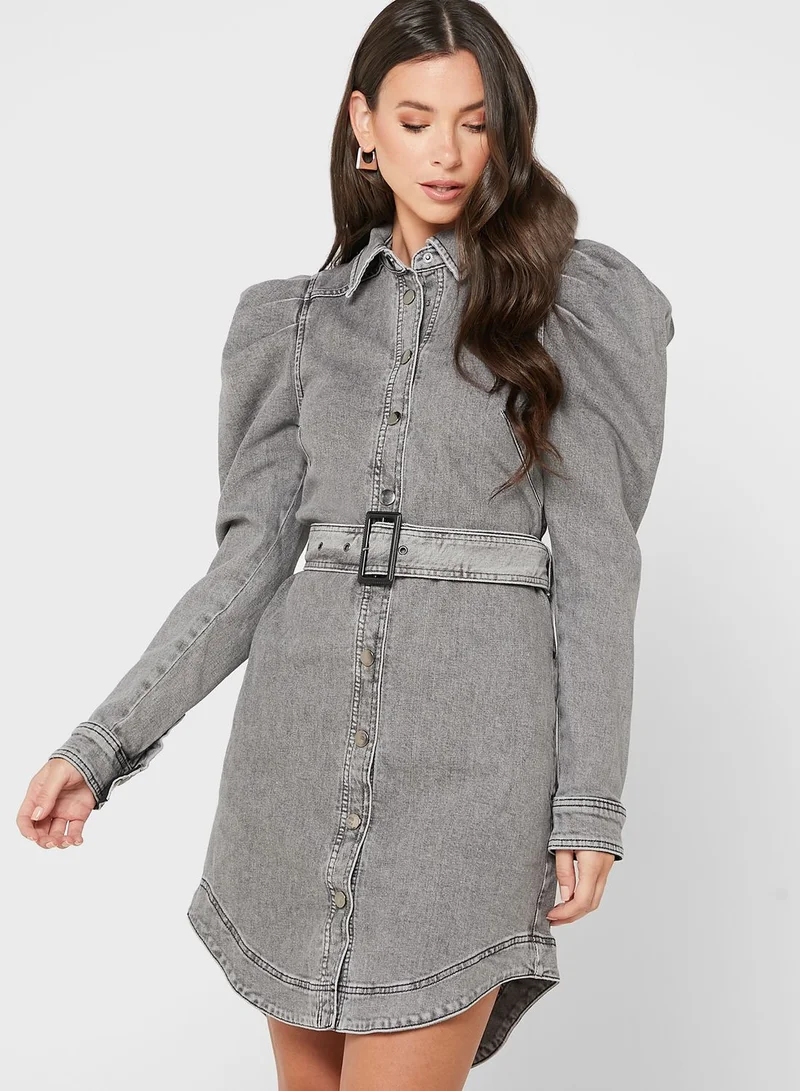 ted baker denim shirt dress Midi Dress Dress Size Ted Baker Denim Dress Puff Sleeve Oasis Ruffle Jean Dress INSPIRE CHIC