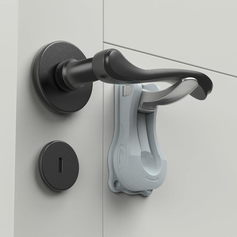 PUGED Baby Proof Door Handle Lever Lock Child Proofing Safety Lock for Door Handles Door Lever Lock One Hand Operation Simple Install No Drilling Child Safety Door Handle Lock Grey 1 Pack - Image 1