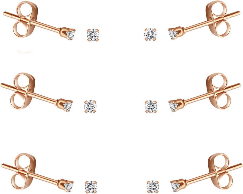 FOSIR 10 Pairs Tiny Womens Surgical Stainless Steel Clear Cubic Zirconia Stud Earrings, Hypoallergenic 316L Earrings Set - Image 1