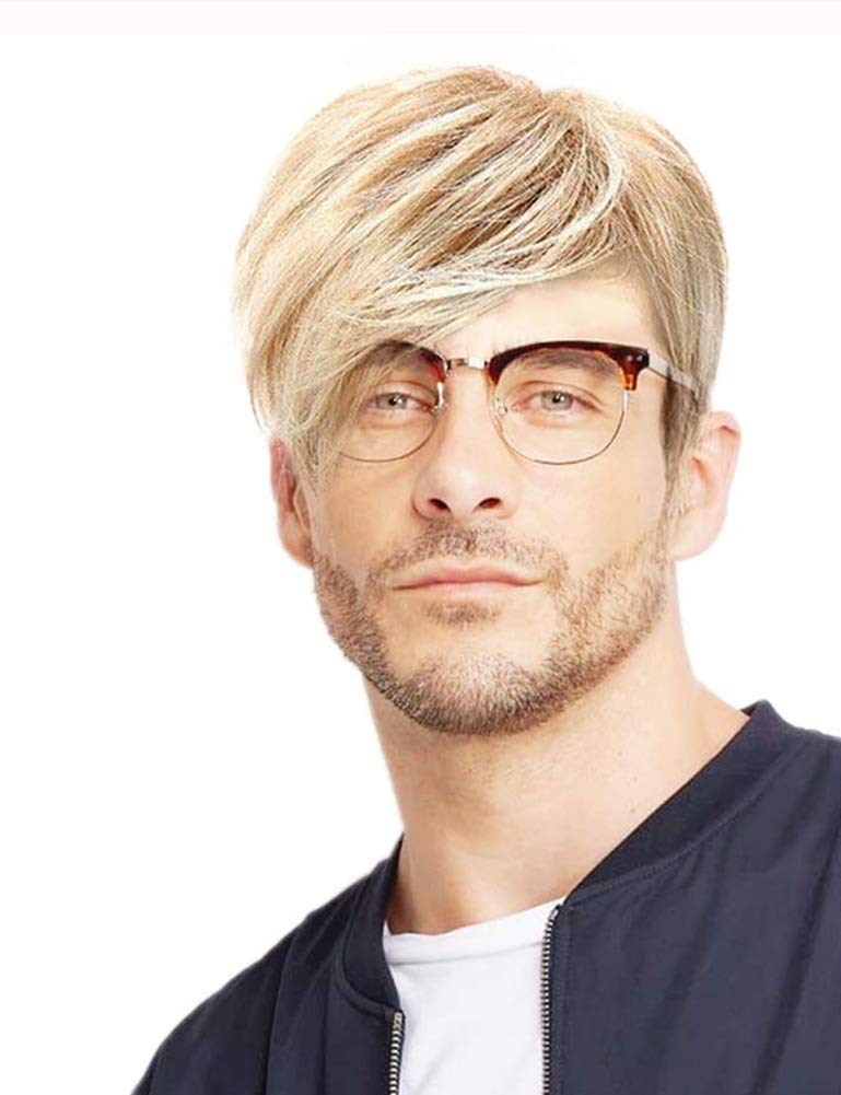 Kaneles Mens Blonde Wig Short Wig Natural Hair Replacement Synthetic Costume Halloween Hair Wigs (Light Blonde)