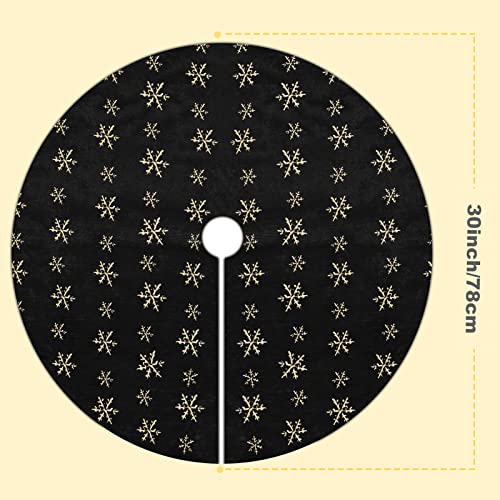 Amidaky Christmas Tree Skirt Black 30 Inch Faux Fur with Gold Glitter Snowflake Soft Fluffy Tree Skirt for Christmas Party Decoration, Black Gold Snowflake - Image 4