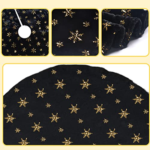 Amidaky Christmas Tree Skirt Black 30 Inch Faux Fur with Gold Glitter Snowflake Soft Fluffy Tree Skirt for Christmas Party Decoration, Black Gold Snowflake - Image 3