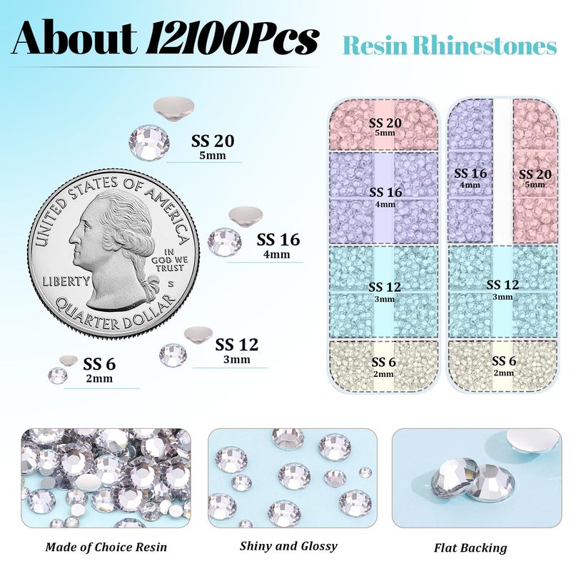 TINKRSTUFF 12100Pcs Silver Clear Rhinestones for Crafting with B7000 Jewelry Glue, 2 Boxes Resin Flatback Crystals Diamonds for Bedazzling Crafts DIY Clothing Shoesï¼ŒGems for Nail Art Makeup - Image 4