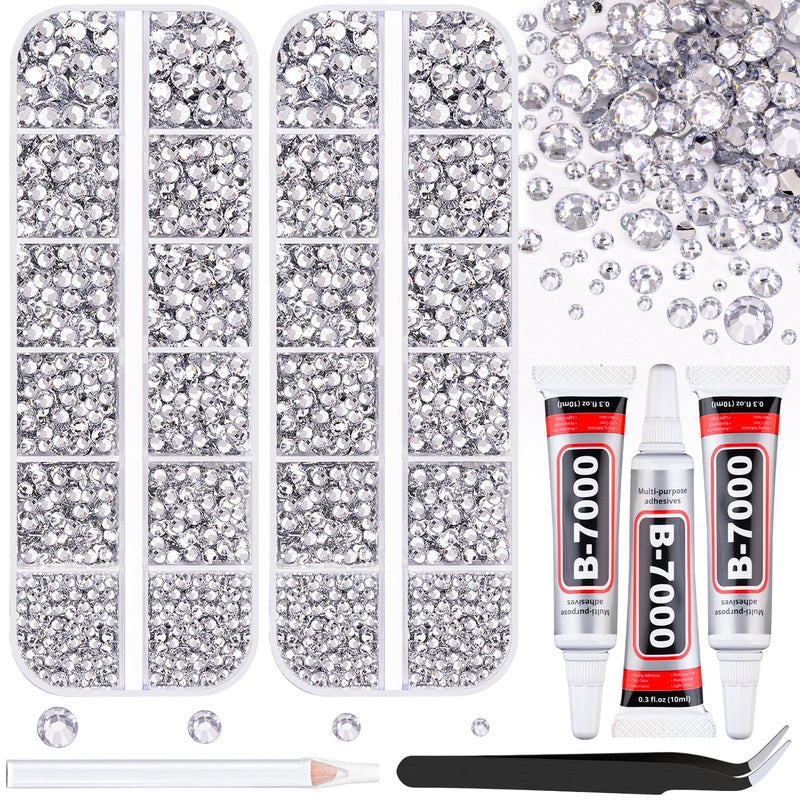 TINKRSTUFF 12100Pcs Silver Clear Rhinestones for Crafting with B7000 Jewelry Glue, 2 Boxes Resin Flatback Crystals Diamonds for Bedazzling Crafts DIY Clothing Shoesï¼ŒGems for Nail Art Makeup - Image 1