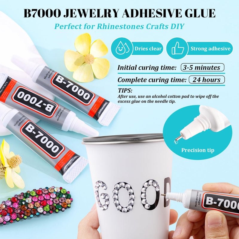 TINKRSTUFF 12100Pcs Silver Clear Rhinestones for Crafting with B7000 Jewelry Glue, 2 Boxes Resin Flatback Crystals Diamonds for Bedazzling Crafts DIY Clothing Shoesï¼ŒGems for Nail Art Makeup - Image 2