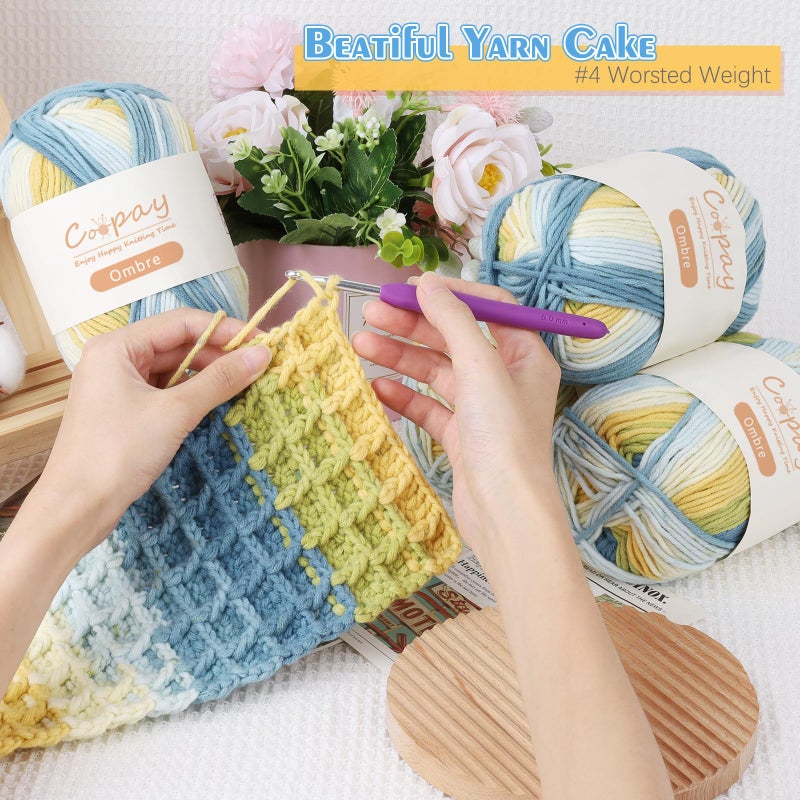 Coopay Ombre Yarn for Crocheting and Knitting, Worsted Weight Yarn 4, 6 Pack Gradient Yarns of 99.99% Acrylic-100g/3.52oz-130m/142yds, Suitable for Hats, Bags and Blankets (105 Sea Salt) - Image 4