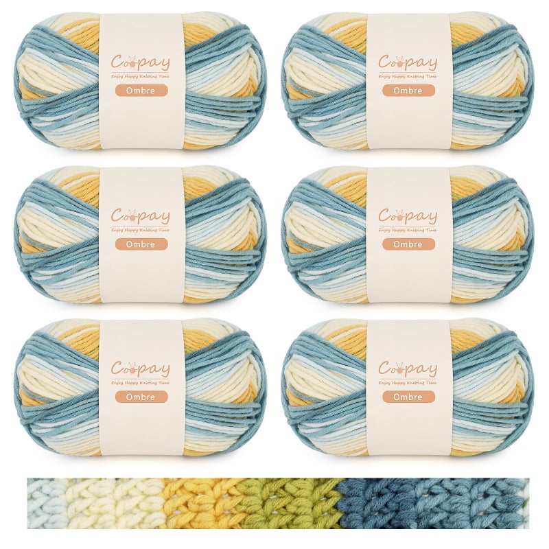 Coopay Ombre Yarn for Crocheting and Knitting, Worsted Weight Yarn 4, 6 Pack Gradient Yarns of 99.99% Acrylic-100g/3.52oz-130m/142yds, Suitable for Hats, Bags and Blankets (105 Sea Salt) - Image 1
