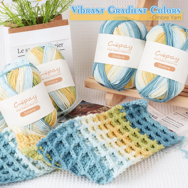 Coopay Ombre Yarn for Crocheting and Knitting, Worsted Weight Yarn 4, 6 Pack Gradient Yarns of 99.99% Acrylic-100g/3.52oz-130m/142yds, Suitable for Hats, Bags and Blankets (105 Sea Salt) - Image 5