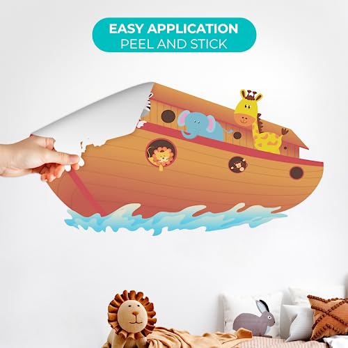 EGD Noah Ark Wall Decor I Wall Decal for Nursery I Religion Classroom Decorations I Baby Boy or Girl I Bible Stories for Kids I Jungle Animals for Cute Room Decor (Wide 22" x 14" Height) - Image 2