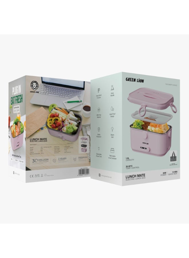 جرين ليون وعاء غداء كهربائي من الفولاذ المقاوم للصدأ مع وظيفة الحفاظ على الدفء وصندوق غداء 1.8 لتر / معزول / محمول / التحكم في درجة الحرارة 30-90 درجة مئوية / حماية السلامة / فتحة تهوية للبخار / مقبض حمل - أبيض - Image 5