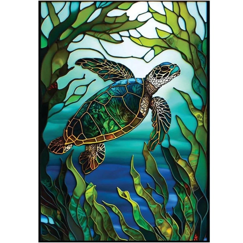 KTHOFCY 5D DIY Diamond Painting Kits for Adults Kids, Sea Turtle Stained Glass Full Drill Embroidery Cross Stitch Crystal Rhinestone Paintings Pictures Arts Wall Decor Painting Dots Kits 15.7X11.8 in - Image 1