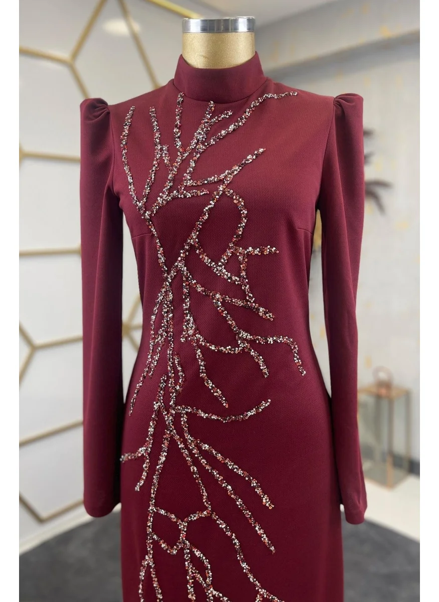 Esilanur Tuana Hijab Evening Dress Burgundy