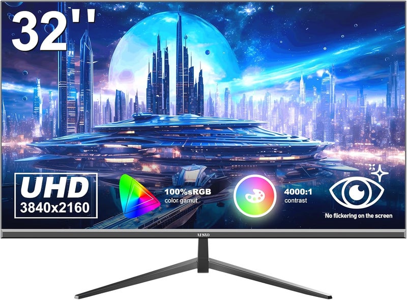 Gawfolk شاشة Gawfolk مقاس 32 بوصة، دقة 4K، تردد 60 هرتز، فائقة النحافة بدون إطار، شاشة عرض UHD (3840×2160)، تغطية sRGB 100%، سطوع 300 cd/m²، مناسبة للترفيه والمكتب والفيديو وتصميم الصور - Image 1