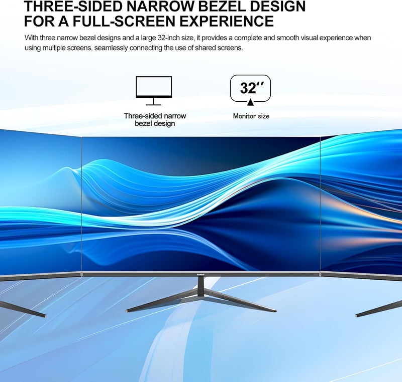 Gawfolk شاشة Gawfolk مقاس 32 بوصة، دقة 4K، تردد 60 هرتز، فائقة النحافة بدون إطار، شاشة عرض UHD (3840×2160)، تغطية sRGB 100%، سطوع 300 cd/m²، مناسبة للترفيه والمكتب والفيديو وتصميم الصور - Image 5